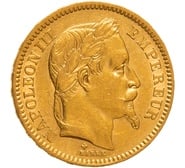 1862 French 20 Francs Gold Coin Napoleon III Laureate Head BB