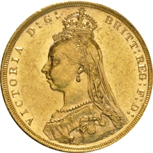 1889 Gold Sovereign Coin Queen Victoria Jubilee Head Melbourne PCGS AU58