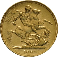 1884 Gold Sovereign Coin Queen Victoria Young Head Sydney