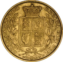 1861 Gold Sovereign Coin Queen Victoria Young Head Shield Back
