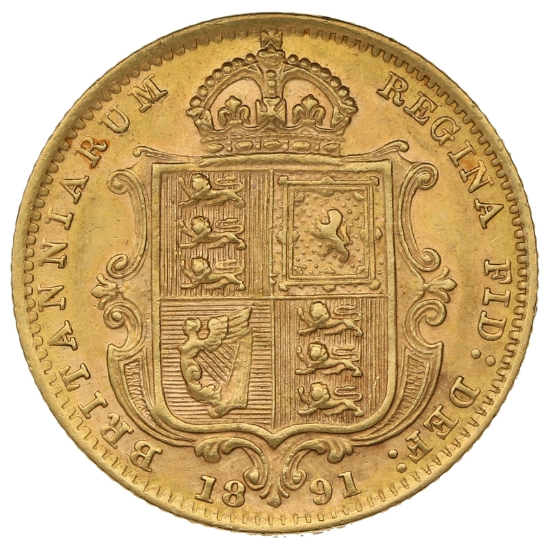 1891 Gold Half Sovereign Queen Victoria Jubilee Head Shield Back
