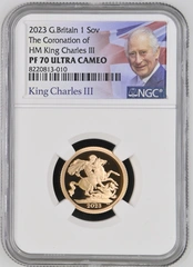 2023 Proof Gold Sovereign Coin Charles III Coronation NGC PF70