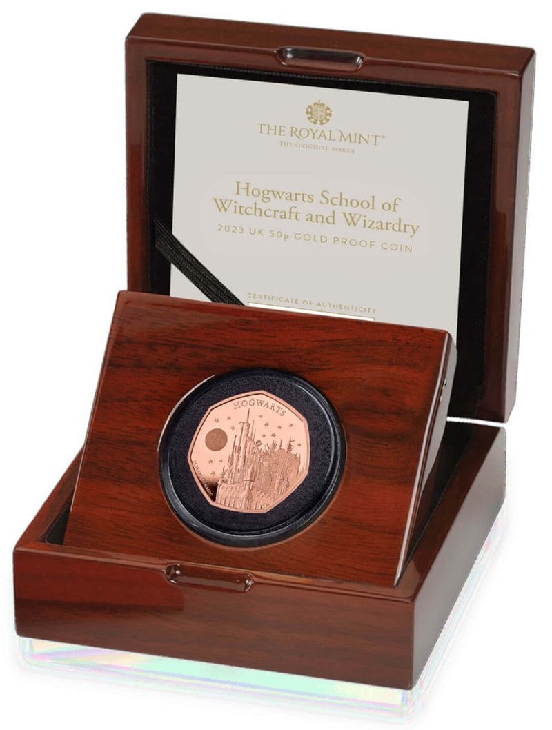 2023 Proof 50p 25th Anniversary of Harry Potter Gold Coin Hogwarts School Boxed