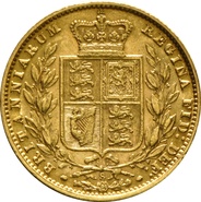 1875 Gold Sovereign - Victoria Young Head - Shield Back- S