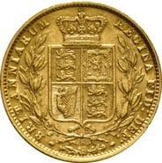1875 Gold Sovereign Coin Queen Victoria Young Head Shield Back Sydney