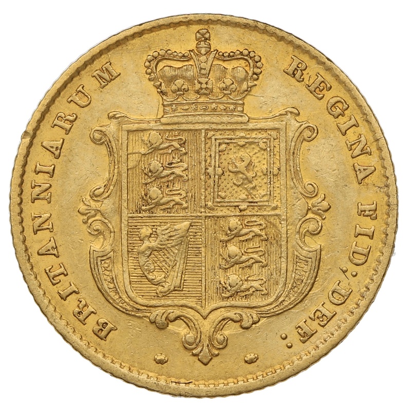1858 Gold Half Sovereign Queen Victoria Young Head Shield Back