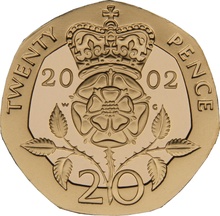 2002 Proof Gold 20p Coin Crowned Tudor Rose