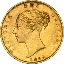 1866 Gold Half Sovereign Queen Victoria Young Head Shield Back NGC AU50