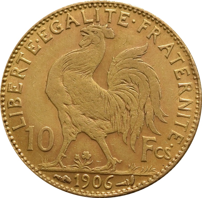 French 10 Francs Gold Coin Marianne Rooster