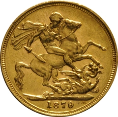 1879 Gold Sovereign Coin Queen Victoria Young Head Melbourne
