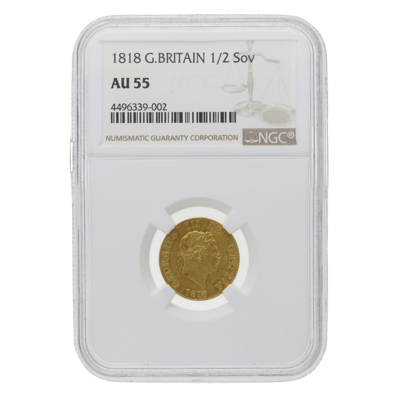 1818 Gold Half Sovereign George III Graded NGC AU55