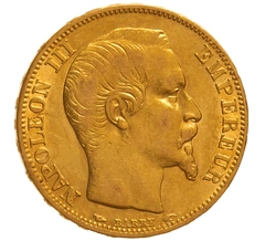 1854 French 20 Francs Gold Coin Napoleon III Bare Head A
