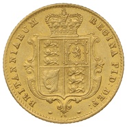 1869 Gold Half Sovereign Queen Victoria Young Head Shield Back