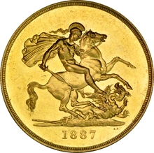 1887 Gold £5 Coin Queen Victoria Jubilee NGC AU58