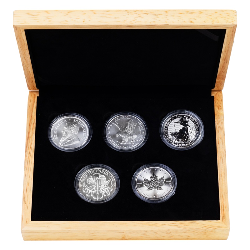 2024 1oz Silver Coin Set; Britannia, Maple, Philharmonic, Eagle, Krugerrand Gift Boxed