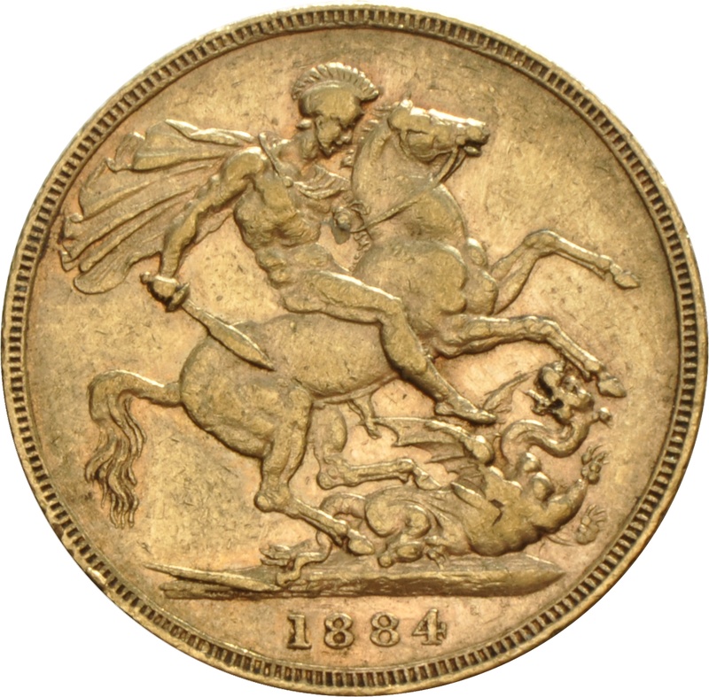 1884 Gold Sovereign Coin Queen Victoria Young Head
