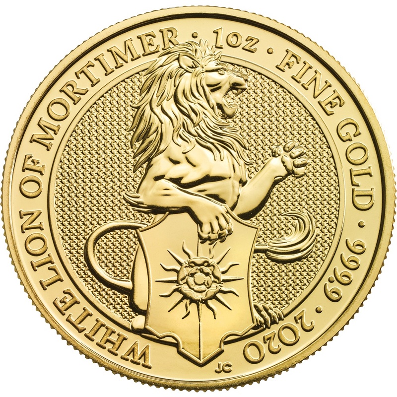 2020 1oz White Lion of Mortimer Gold Coin Queen's Beasts PCGS MS70