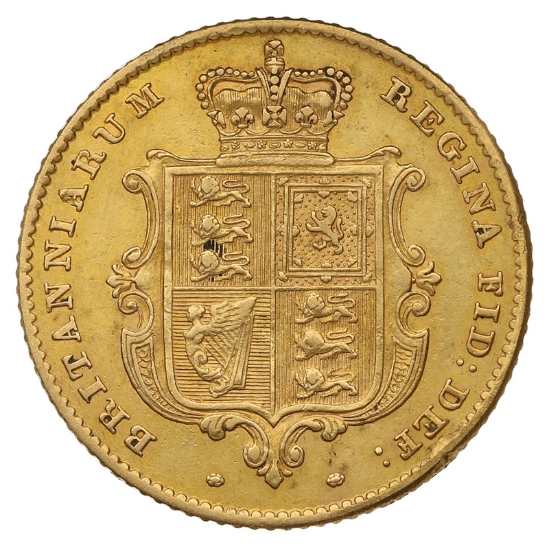 1852 Gold Half Sovereign Queen Victoria Young Head Shield Back