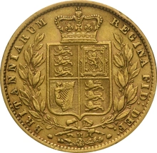 1872 Gold Sovereign Coin Queen Victoria Young Head Shield Back Melbourne