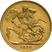 1878 Gold Sovereign Coin Queen Victoria Young Head Melbourne