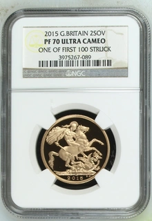 2015 Proof £2 Coin Gold Double Sovereign Elizabeth 4th Head NGC PF70