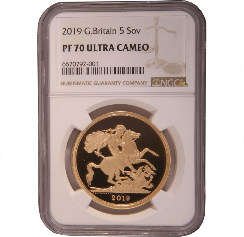 2019 - Gold £5 Proof Coin (Quintuple Sovereign) NGC PF70