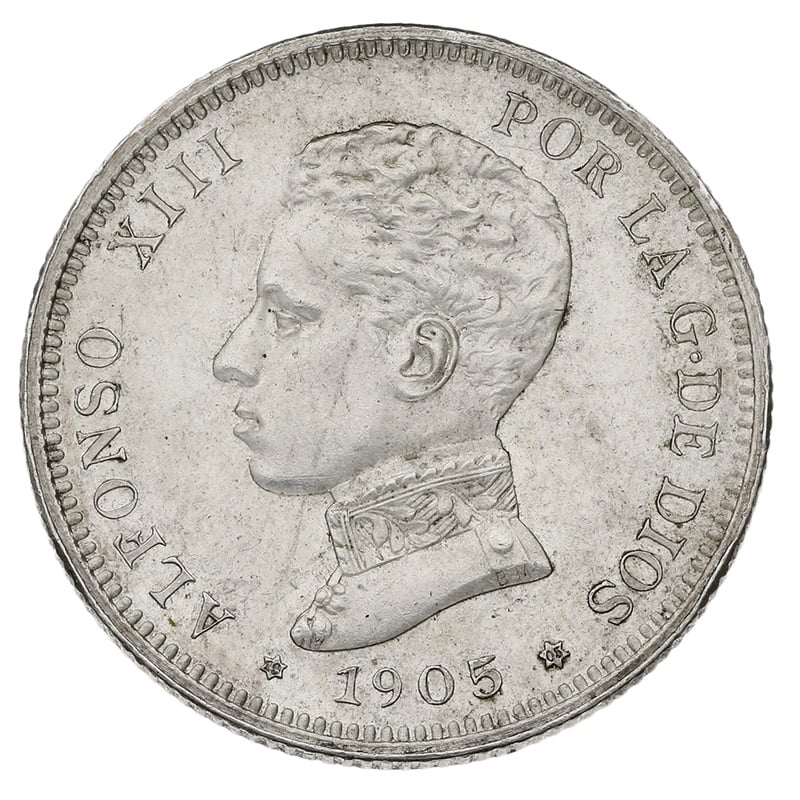 1905 Alfonso XIII Silver 2 Pesetas