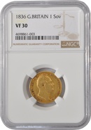 1836 Gold Sovereign - William IV NGC VF30