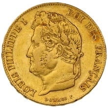 1839 French 20 Francs Gold Coin Louis-Philippe Laureate Head A