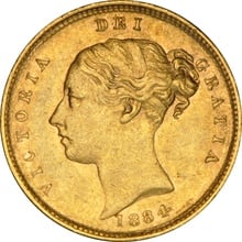 1884 Gold Half Sovereign Queen Victoria Young Head Shield Back NGC AU58
