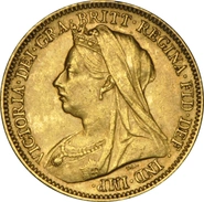 1901 Gold Half Sovereign Victoria Veiled Head NGC AU53