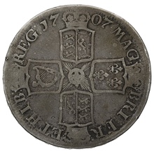 1707 Silver Crown Coin Queen Anne E