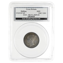 1839 Silver Shilling Coin CGS EF65