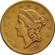 1857 $20 Gold Coin Double Eagle Liberty Head San Francisco