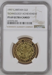 1997 Proof £2 Coin Gold Double Sovereign Technology Achievement NGC PF69