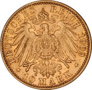 German 10 Mark Gold Coin Wilhelm II 1890-1912