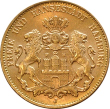 German 20 Mark Gold Coin Hamburg 1875-1913
