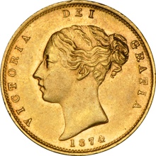 1874 Gold Half Sovereign Queen Victoria Young Head Shield Back NGC AU58