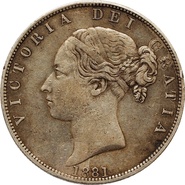 1881 Victoria Young Head Silver Half Crown