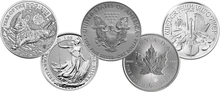 2018 1oz Silver Coin Set; Eagle, Maple, Brit, Phil, Dog