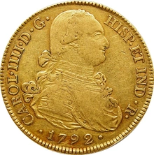 1792 Spanish 8 Escudos Gold Coin Charles IV