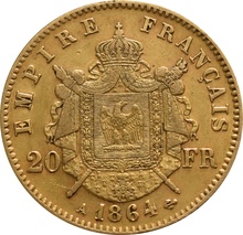 French 20 Francs Gold Coin Napoleon III Laureate Head