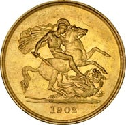 1902 Gold £5 Coin Edward VII Bare Head NGC MS60