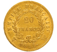 1811 French 20 Francs Gold Coin Napoleon I Laureate Head W