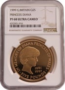 1999 Proof Gold Crown £5 Coin Diana Princess of Wales Memorial NGC PF68
