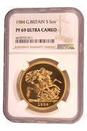 1984 - Gold £5 Proof Coin (Quintuple Sovereign) NGC PF69