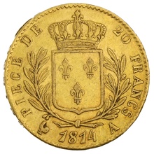 French 20 Francs Gold Coin Louis XVIII Uniformed Bust