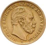 German 20 Mark Gold Coin Wilhelm I 1871-1888