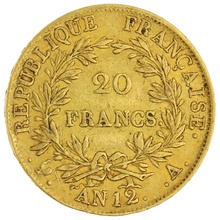French 20 Francs Gold Coin Napoleon I Transitional Bust A AN12
