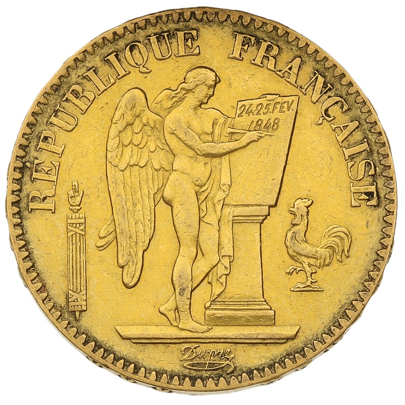 1849 French 20 Francs Gold Coin Guardian Angel